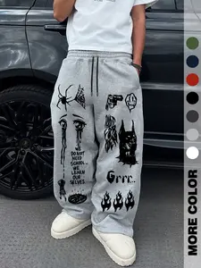 Unisex High Waist Drawstring Straight Leg Pants, Unique Graphic Print Design, Casual Comfortable Daily Wear, All Season Sportswear, Drawstring Waist Athleisure