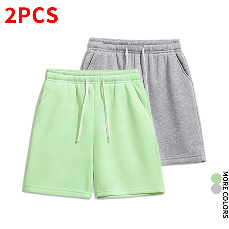 Trending bestseller two-pack men’s sweat shorts—soft, casual, stretchy, with a drawstring waistband; suitable for workouts, walking, home wear, and lounging.