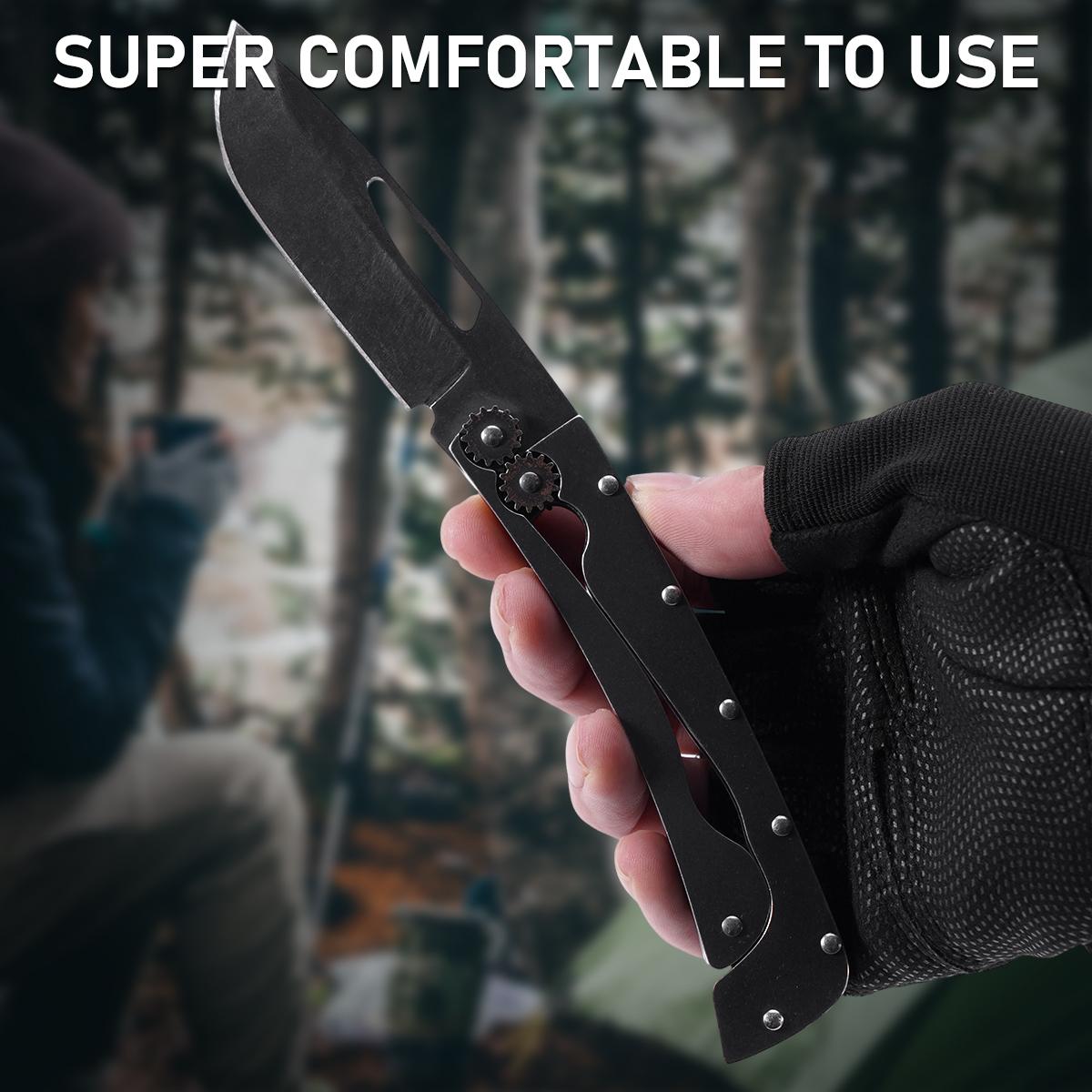 EDC Gear Mechanism Folding Pocket Knife，Tactical Stonewashed Gear Folding Knife, Must-Have Survival Gear for Outdoor Adventures