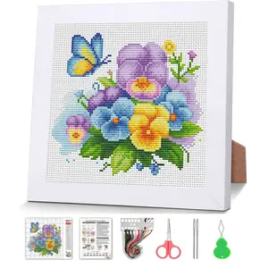 Flowers Cross Stitch Kits for Adults Beginners,Orchid Cross Stitch Kits with Wooden Framed,Embroidery Kit for Beginners,Partial 11CT Cross-Stitch Arts and Crafts for Adults 7.9x7.9inch