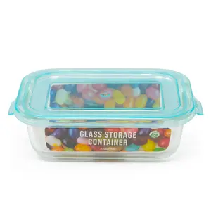 Glass Container / Containers with Turquoise Lid Heat-Resistant Airtight 12.5oz Rectangular Baking Dish 370 ML