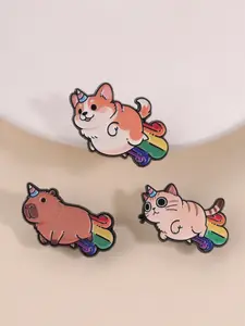Rainbow Unicorn Cat Brooch, Corgi & Capybara Enamel Pin, Fun Cute Pet Badge, Fashionable Animal Accessory, Perfect Gift Idea