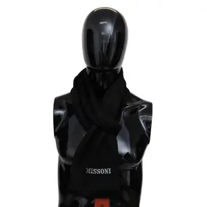 Missoni Black Wool Blend Unisex Neck Wrap Fringes Men's Scarf