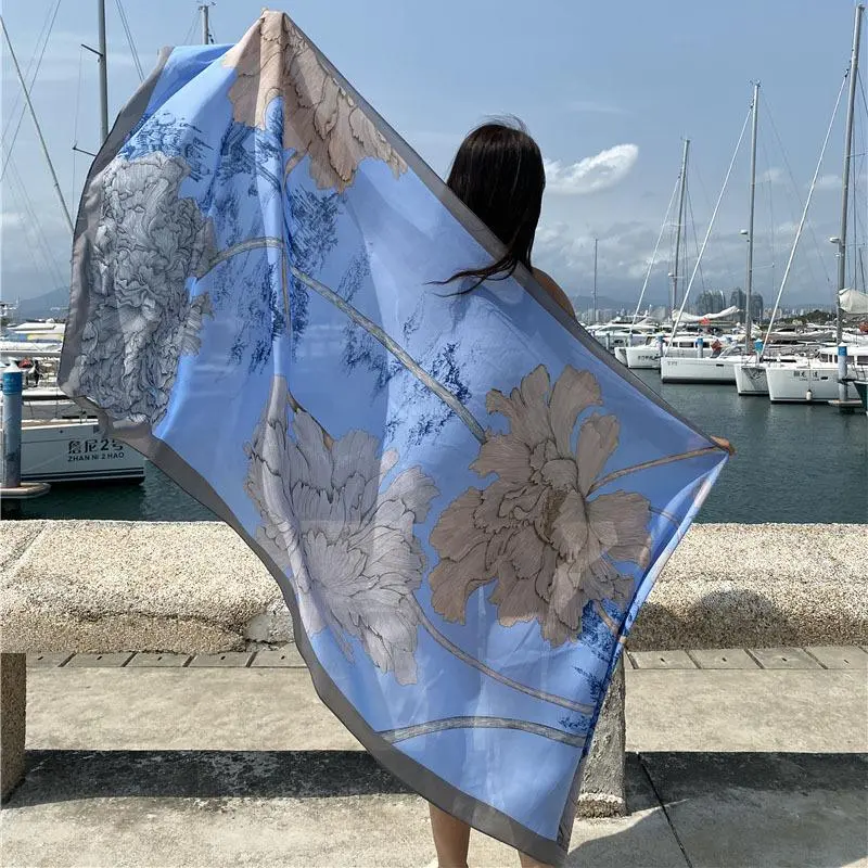 Travel Beach Scarve Bikini Large Sunscreen Shawl Design Floral Sarong Wrap Scarf Women Luxury Swimsuit Bathing Cover-up 90x180cm
