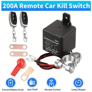 12VDC 200A Remote Power Cut Switch, Vehicle Car Battery Protection, Anti-Drainage Leakage Protector, Large Current Power Supply Switch