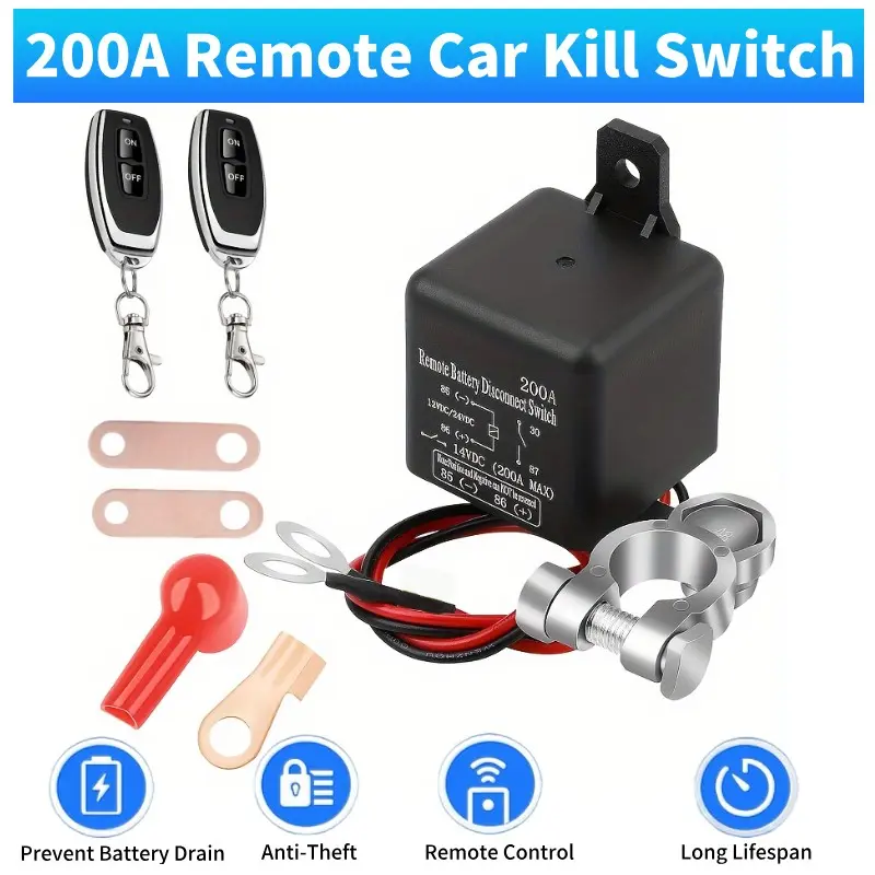 12VDC 200A Remote Power Cut Switch, Vehicle Auto Car Battery Protection, Anti-Drainage Leakage Protector, Large Current Power Supply Switch, Accessories