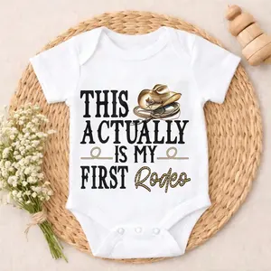 Baby Bodysuit Cowboy Hat Rodeo Print 100% Pure Cotton Non-Irritating Snap Closure Breathable Stretchy Perfect For Gifting & Everyday