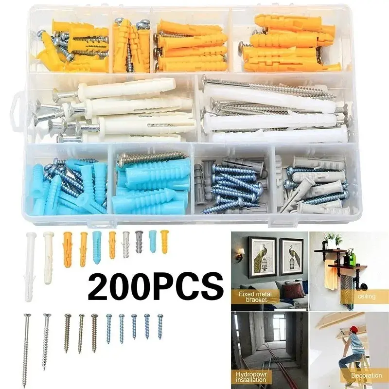 200pcs Boxed Round Head Self-Tapping Expansion Long Screws, M4/m5 Plastic Screw Set, Durable & Reliable Fastening Solution