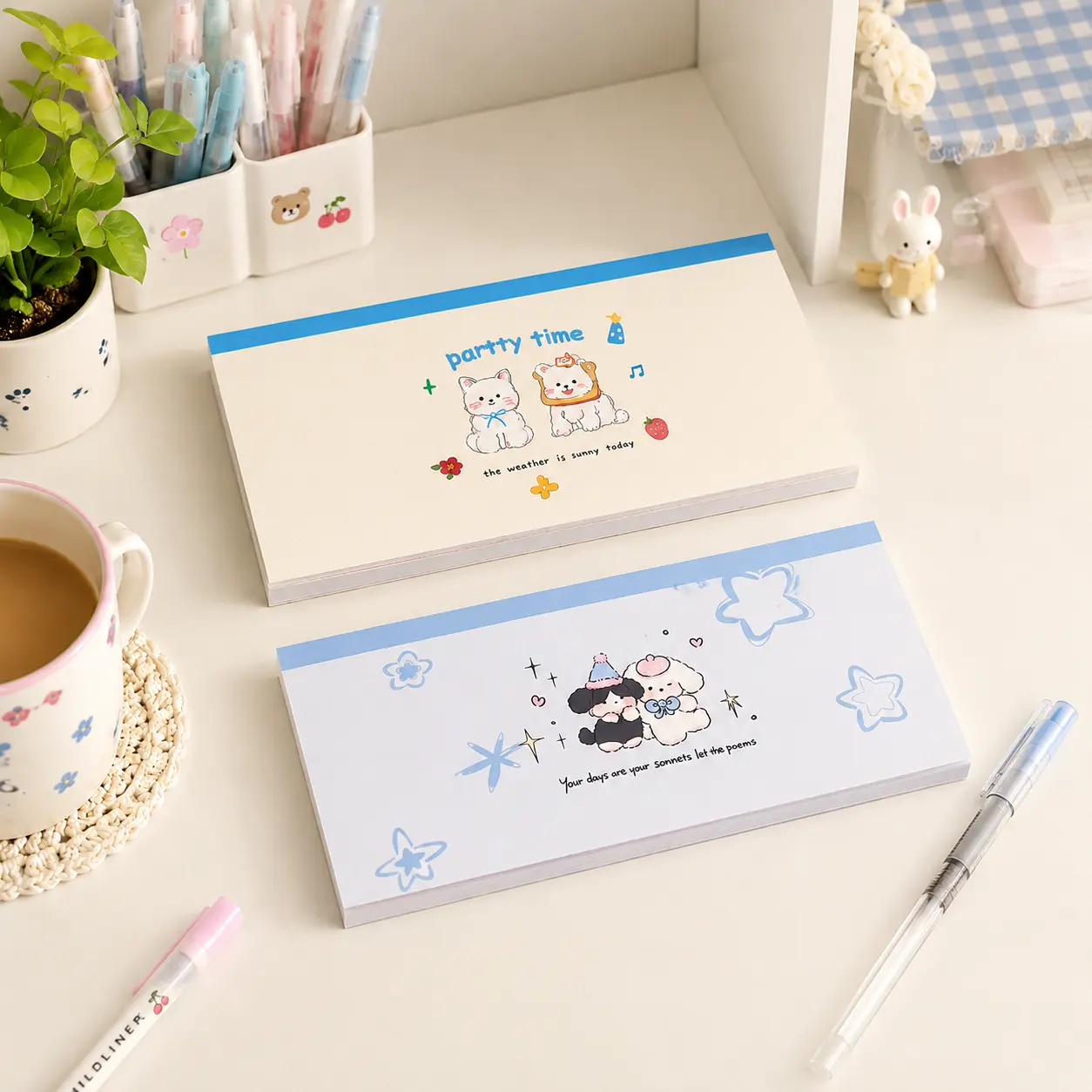 Cute Puppy Weekly Planner Notepad Set - 2 Assorted Designs, Creative Office Notepad, Stationery Gift, Animal Character Notebooks, Cartoon Character Pattern Notebooks, Daily Schedule Memo Pad, Daily To-Do List Pad