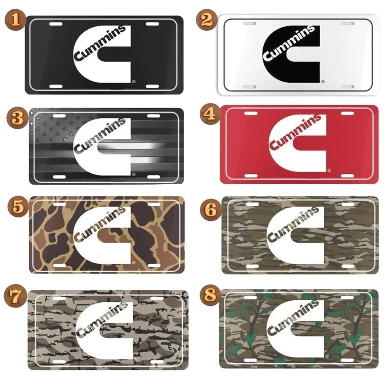 Cummins Aluminum License Plate – Diesel Truck Front Tag  Black, White, Red, Flag & Camo Options  Heavy Duty Style for Pickup & Mechanic Fans