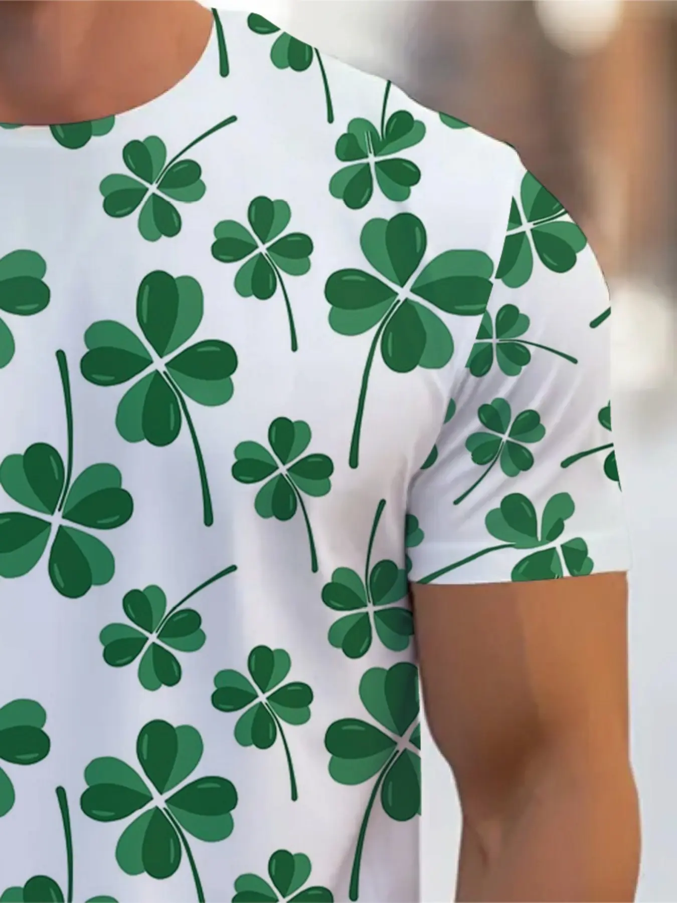 Men's Creative Lucky Clover Geometric Print Long Fitted T-Shirt, St Patrick's Day Festive Celebration, Casual Fit, Comfortable Wear, Ideal Gift for Special Occasions