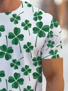 Men's Creative Lucky Clover Print T-Shirt, St Patrick's Day Celebration, Casual Fit, Comfortable Wear, Ideal Gift for Special Occasions