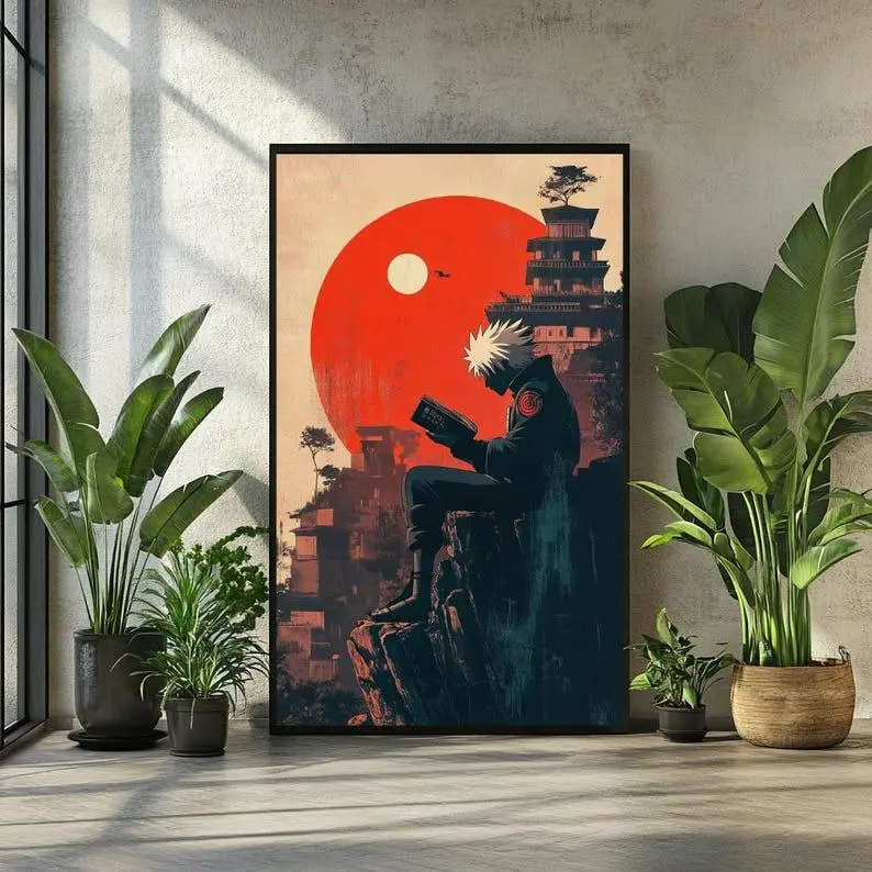 Kakashi Hatake Naruto Anime Art Poster - Digital Download Printable Wall Art, Multi-Size Artistic Decor, Sharingan Border, Team 7 Sensei Home & Room Accent