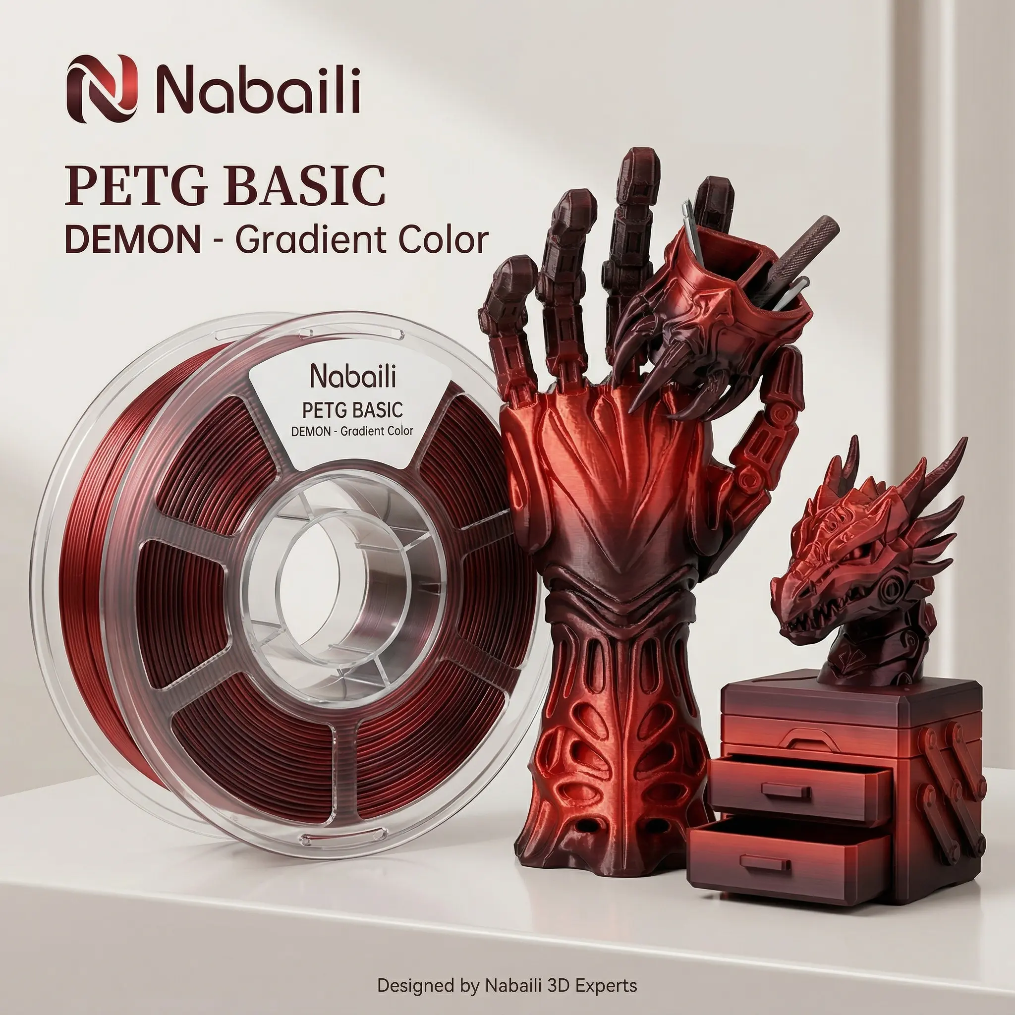 Nabaili 3D Printer Filament, Metallic Red PETG, High-Quality, Color Switch-Compatible, for Precision Fused Deposition Modeling 3D Printing Supplies #WJEM