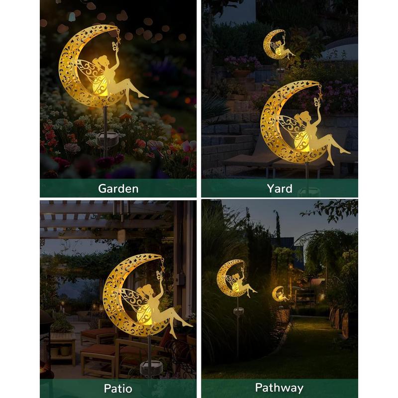 Solar garden statues outdoor decor fairy moon figurine light stake housewarming ornament for patio lawn yard pathway unique gift ideas for gardening mom grandma
