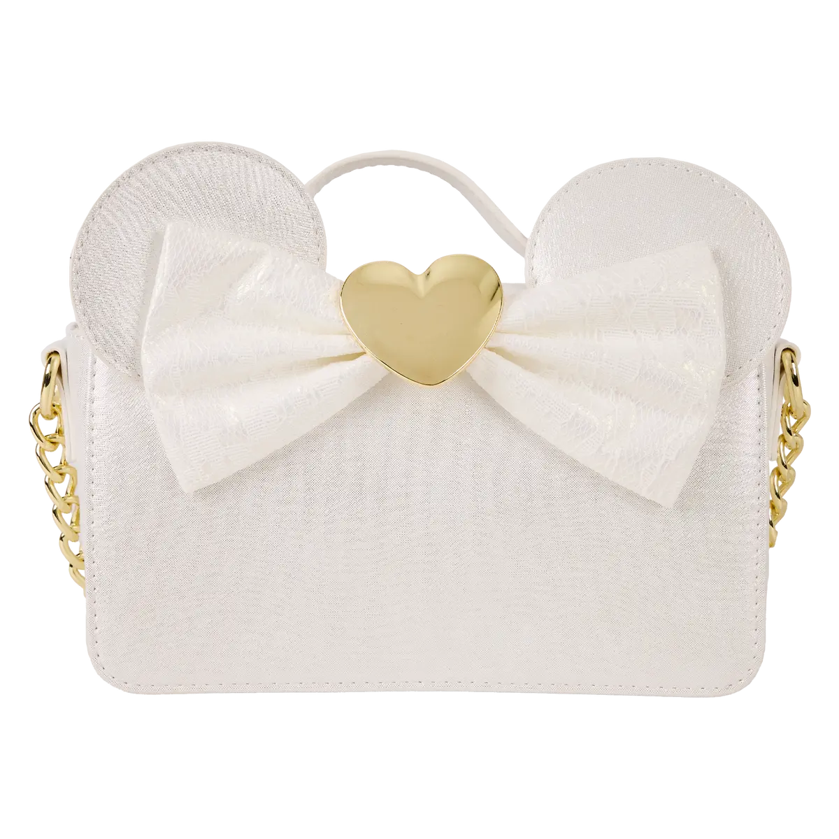 Loungefly Minnie Mouse Wedding Crossbody Bag in Shimmer Faux Leather with Iridescent Lace, Adjustable Shoulder Strap & 3D Bow, Adjustable Crossbody Shoulder, Crossbody Shoulder Bag