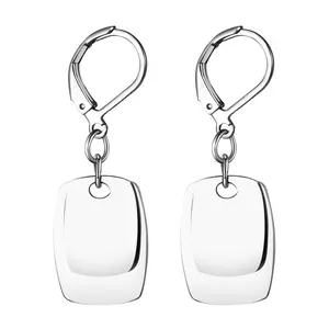 Personalized Geometric Dangle Earrings: Stainless Steel Double Rectangle Dangle Earrings with Custom Engraving Leverback Huggie Hoops for Men Women