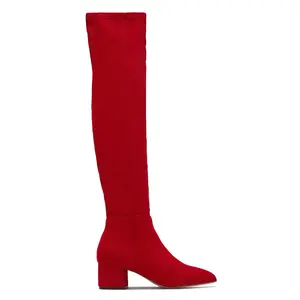 New Moon Over The Knee Block Heel Boots - Red
