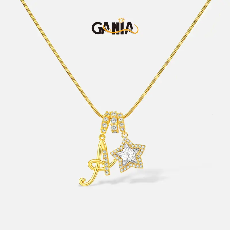 GANIA delicate 26-letter gold pendant with star decorations, an elegant lady's necklace, the ideal choice for Valentine's Day gifts