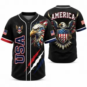 USA Eagle Baseball Jersey, All Over Print Patriotic Button Up Shirt, USA 250th Anniversary 1776-2026 4th of July Top