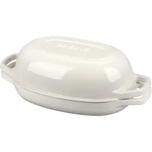 Enameled Cast Iron Oval Dutch Oven Pot with Lid, Dutch Oven for Sourdough Bread Baking, Oval Bread Pan, 5qt, White