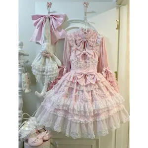 JKS Skirt Y2K Japanese Lolita Strap Dress Kawaii Sleeveless Lace Cosplay Outfit Girl Retro Elegant Daily Party Dress 2026 Summer