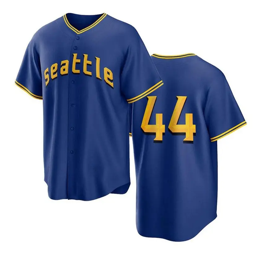 Blue Baseball Jersey #44 Seattle with Ripple Comfortable Breathable Soft Fabric Embroidered Letters and Numbers for Casual Wear