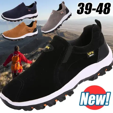 Men's Waterproof Non-Slip Hiking Sneakers - Rubber, Breathable, Cushioned, All-Day Support, All Seasons, Comfortable Outdoor Camping Footwear, Casual Trainers, Perfect Gift