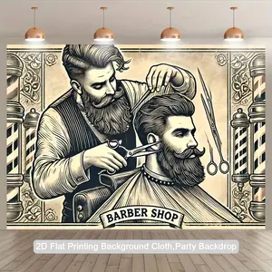 Barber Shop Tapestry Salon Backdrop Vintage Theme Wall Hanging Photography Background Retro Decor for Living Room Bedroom Indoor Outdoor Party Decoration