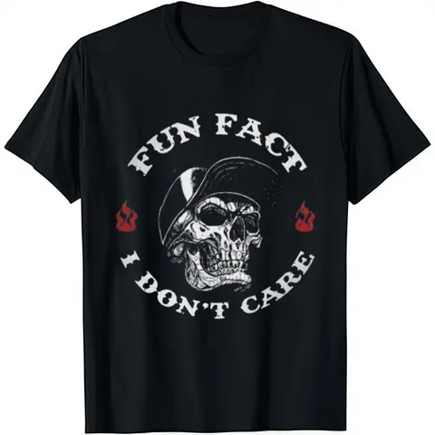 Men's Graphic Tee with Sarcastic Skull Print, 'Fun Fact I Don't Care' Humor, Soft Cotton Fitted Cut Top for Everyday Wear, Men's T Shirts, Humor Graphic Tee, Fun Fact Graphic