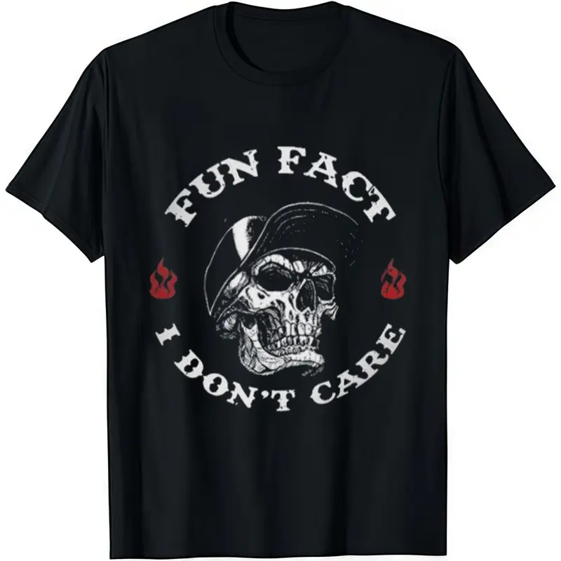 Men's Graphic Tee with Sarcastic Skull Print, 'Fun Fact I Don't Care' Humor, Soft Cotton Fitted Cut Top for Everyday Wear, Men's T Shirts, Humor Graphic Tee, Fun Fact Graphic