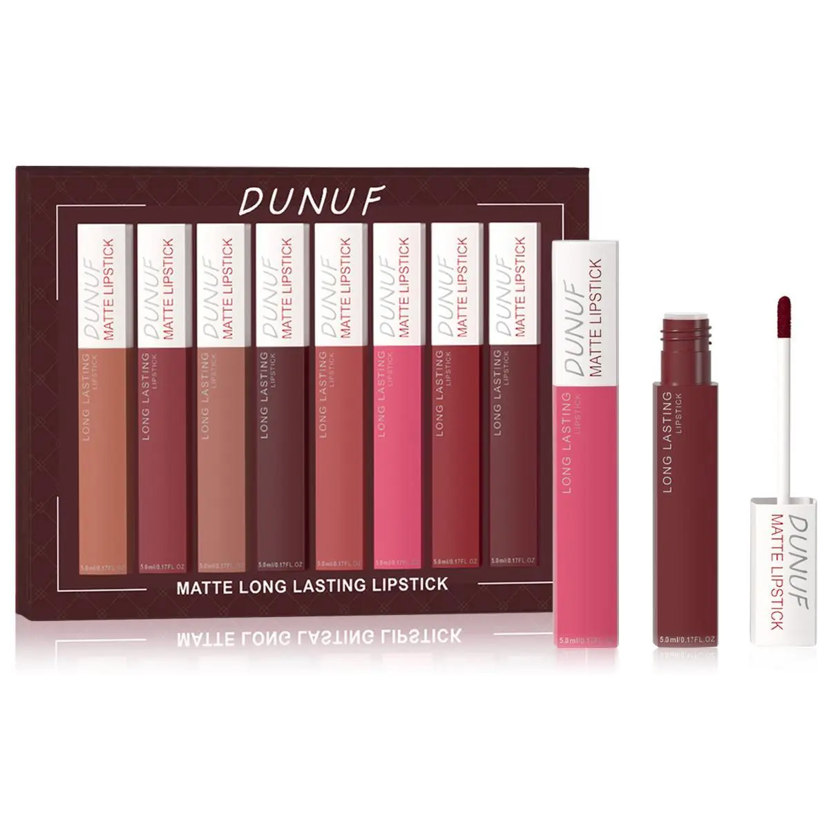DUNUF 8 Pcs Matte Liquid Lipstick Set Long Lasting Non-Sticky Waterproof Lip Gloss Kit for Girls Makeup Glossy Cosmetic velvet finish Long-Lasting Glaze diverse shade florence by mills🐳💜