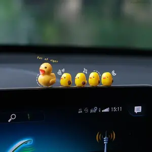 15 Pcs Mini Car Ornaments - Cute Yellow Duck & Coo Chicken Figurines, Dashboard/Rearview Mirror Auto Decor, Portable Desktop Ornaments for Office Use