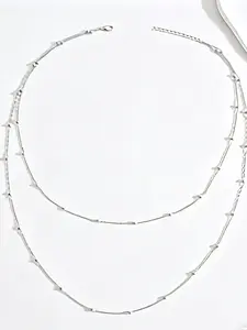 1pc Silver Double Layer Necklace for Women, Minimalist Long Beaded Chain Multilayer Dainty Jewelry, Chic Versatile Necklaces for Daily Wear & Party, Aesthetic Fashion Accessories for Girls, Gift for Her, Dainty Layering Jewelry