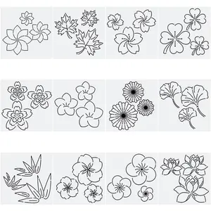 12Pcs 14x14cm Plastic Sashiko Stencil Kit Flower Pattern Template for Hand Quilting Embroidery