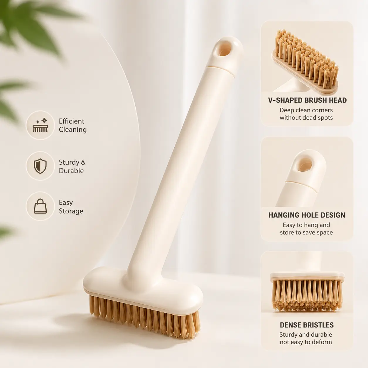 1-Count Rotatable Multifunctional Gap Cleaning Brush (House Cleaning Tool, Scrubbing Stick) with V-Shaped Dense Bristles, Hidden Detachable Gripper, Long Handle for Home Tile Corner Seam Deep Clean Corners
