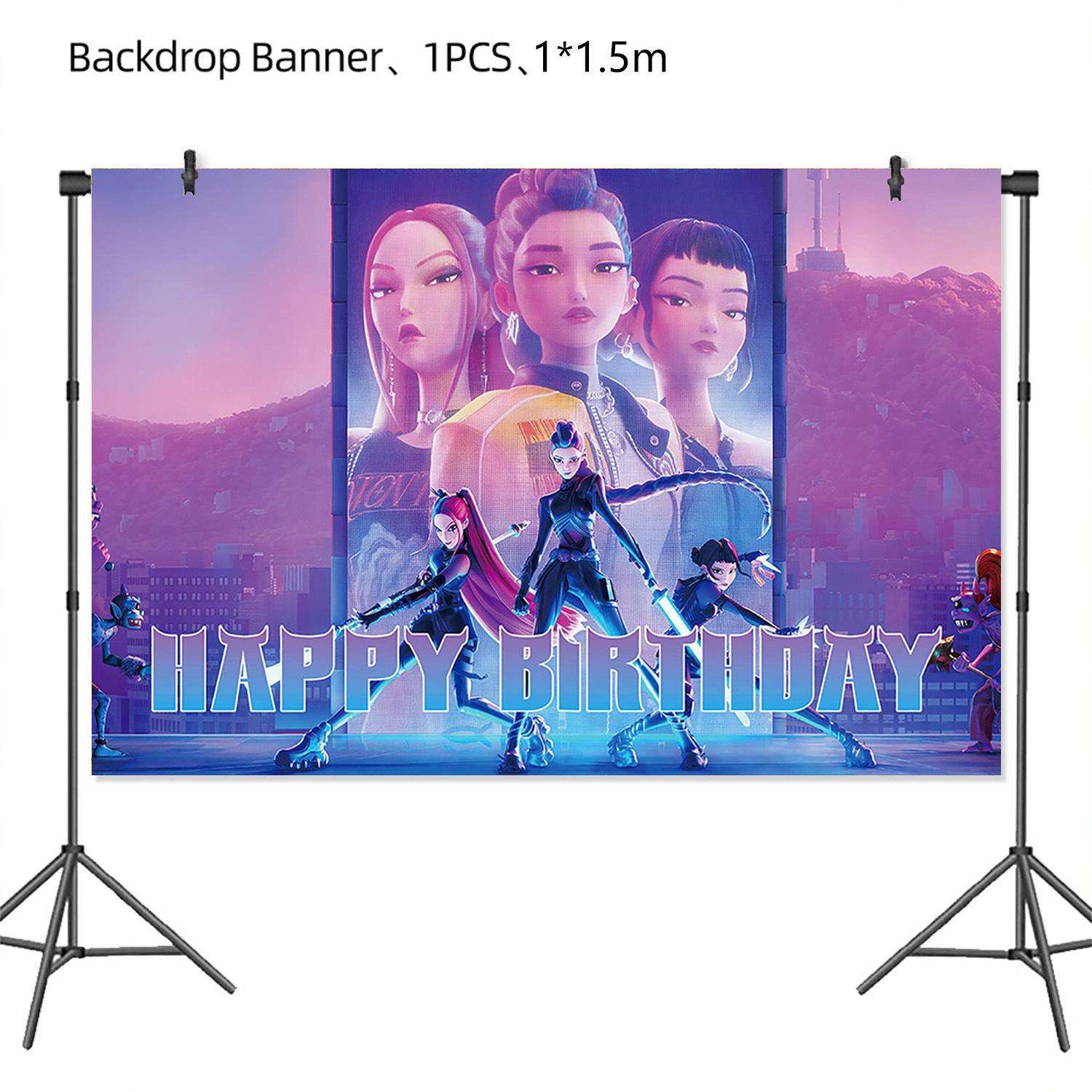 For K Pop Demon Hunters Party Supplies,62 PCS Birthday Decorations Set Include Banner,Balloons,Hanging Swirls,Cake Cupcake Toppers for Boys Girls Hunters Theme Party