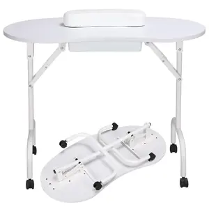 Manicure Nail Table Station - Foldable Nail Technician Desk Workstation Spa Beauty Salon w/Drawer/Client Wrist Pad/lockable Wheels/Carrying Case Black 37-inch White