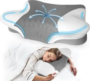 Queen Size Cervical Pillow for Neck Pain,Cooling Butterfly Pillow for Side Sleepers – Adjustable Orthopedic Contour Memory Foam Pillow with Breathable Pillowcase,Dark GrayGift.