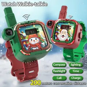 Santa Claus Walkie Talkies for Kids 2 Pack Long Range 200m Holiday Christmas Gift with Compass Flashlight Time Call Charge for Ages 3-12 Outdoor Fun Colorful Durable Remote