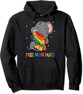 Free Mom Hugs LGBT Mother Elephant Rainbow Womens Pullover Hoodie - Katiegood Shop 31B08H9J4Z7H