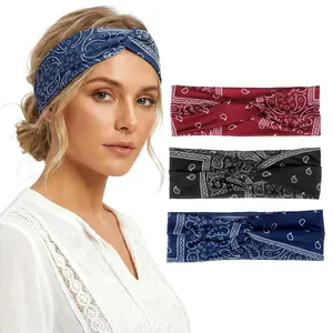 3-Pack Elastic Headbands for Women, Stretchy Bandana Hair Wraps & Soft Fabric Headbands for Workout, Yoga, Running, Daily Style