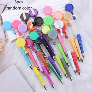 3pcs New Easy to Pull Button Bead Pen Creative DIY Handmade Bead Cute Pen Dopamine Plastic Scalable Cable Buckle