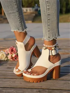 Women's Chunky Platform Heeled Sandals, Ankle Strap Thong Sandals, Summer Wedge Shoes