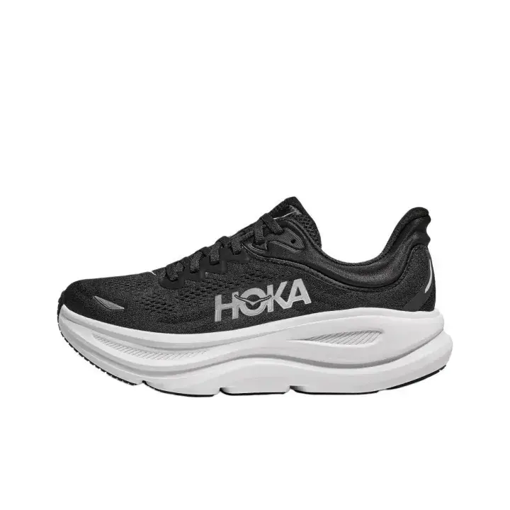 Unisex casual road running sneakers built for all-day long-distance jogging, soft perforated black knit mesh padded ankle trim curved shock foam midsole textured grippy outsole for student everyday workout street outfits