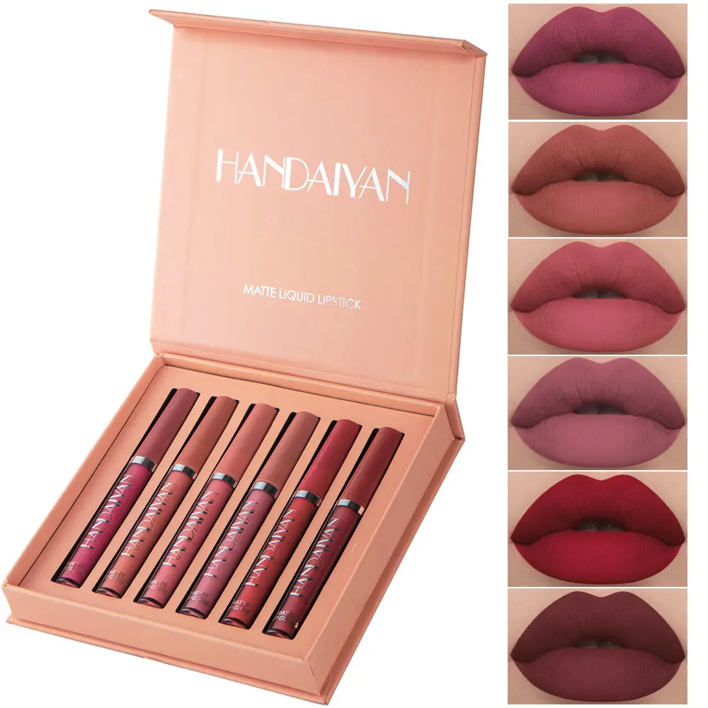 HANDAIYAN 6Pcs/Set Matte Liquid Lipstick Long Lasting Wear Makeup  Non Stick Cup Not Fade Waterproof Lip Gloss Essential Makeup Tool Flawless Cosmetic Glossy Lipsticks labiales, Set A, Sets For Women