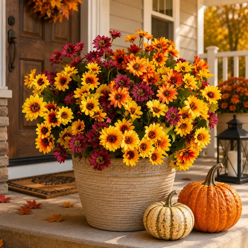 Realistic Artificial Chrysanthemum Bouquet Flowers, Multi-Size UV-Resistant Fabric Faux Mums-Daisies Sets (6/12/24pcs), Fade-Free for Outdoor Planters, Front Porch Decor, Halloween Decorations