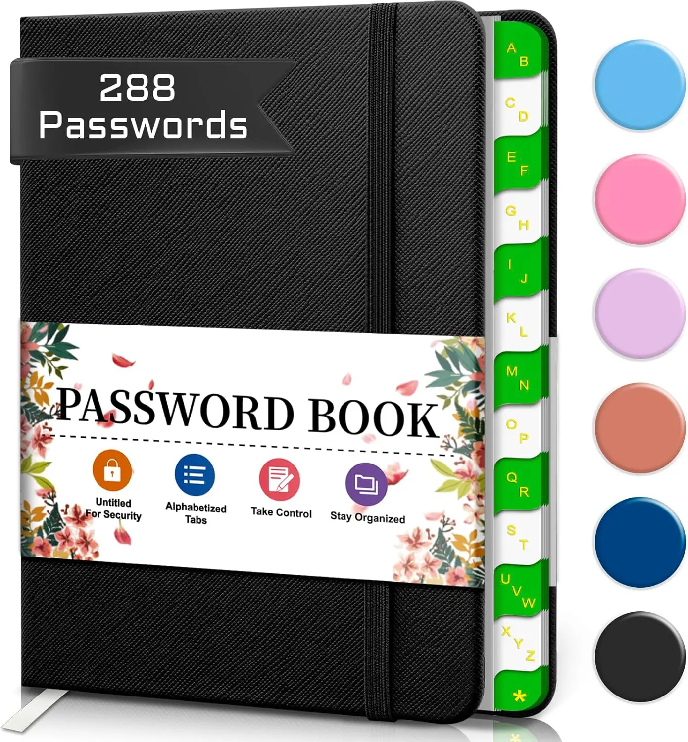 Small Password Keeper with Alphabetical Tabs - Notebook for Computer & Internet Logins, Mini Password Book for Seniors - Black