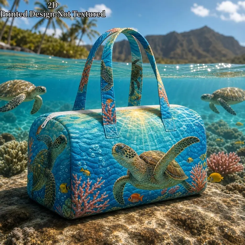 2D Flat Print - Fresh Ocean Sea Turtle Print Large Capacity Travel Bag, Underwater World Pattern Carry-On Luggage Bag, Lightweight and Wear-Resistant Short-Distance Business Trip Gym Bag, and Beach Vacation Overnight Bag, Outdoor Leisure Sports