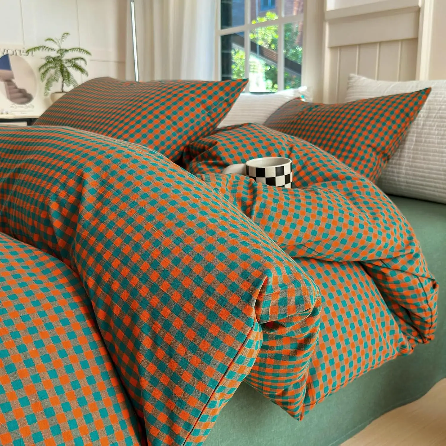 A1#14 Orange Green Gingham